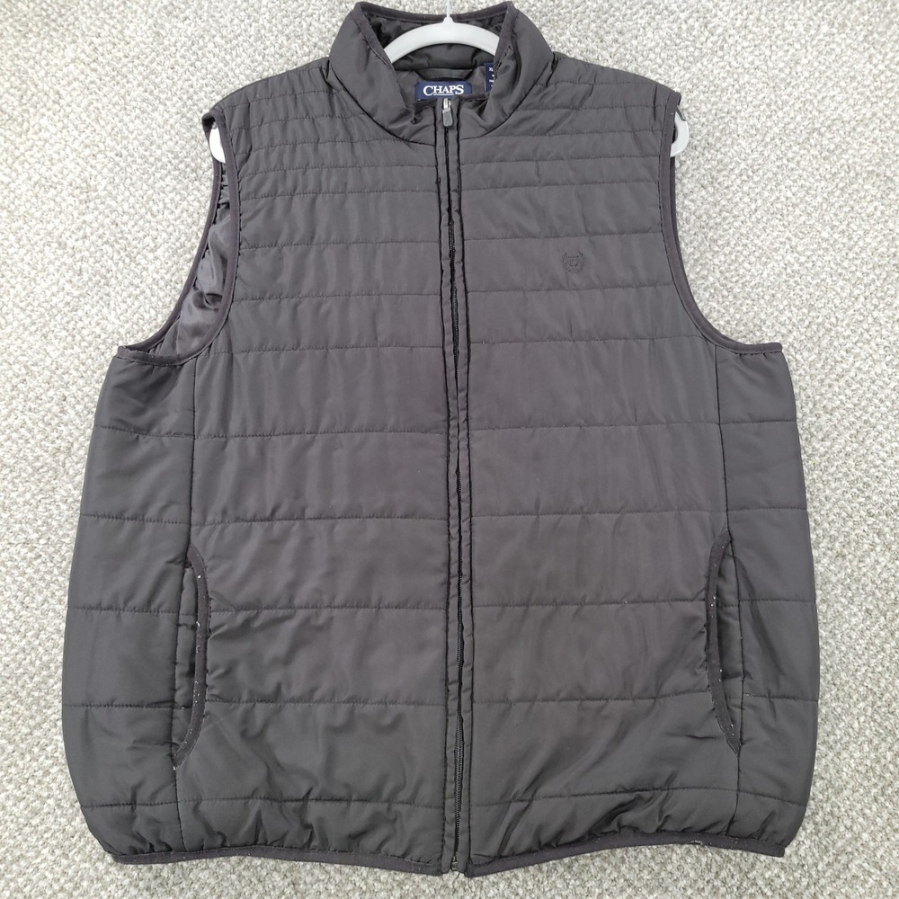 Chaps Mens XL Black Quilted Puffer Vest Full Zip Mock Neck Sleeveless Jacket